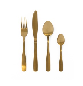 Ensemble de couverts de luxe en or et argent - 4 pièces, couteau, fourchette et cuillères en acier inoxydable contemporain, finition or satiné brossé élégante - Product Image 1