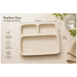 Plato de Melamina 100% Pura con 3 Compartimentos, Bandeja para Servir Alimentos para Uso en Restaurantes y Servicios de Catering (9.5 x 9.8 Pulgadas) - Product Image 3