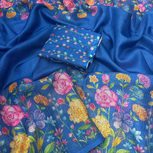 Sari Azul de Diseñador al por Mayor con Estampado Floral |   Sari de Alta Calidad con Estampado Digital para Damas |   Moda Étnica India - Product Image 2