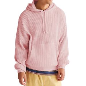<b>Men's</b> Lightweight Cotton Polyester Waffle Fabric <b>Hoodie</b> Sweatshirt Custom Logo Embroidered with Solid Pattern and Hooded Collar - Product Image 5