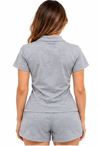 Conjunto de Camiseta Polo y Pantalones Cortos Grises para Mujer, de Secado Rápido, Tejido de Punto, Informal, de 2 Piezas, Marca Index Apparel - Product Image 2