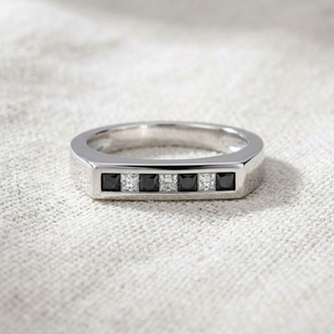<b>Black</b> White Checkerboard Princess Cut Moissanite Engagement Anniversary <b>Ring</b> 925 <b>Silver</b> Band Geometric Wedding Jewelry Unisex - Product Image 2
