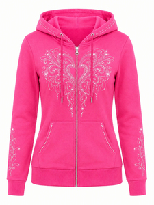 Women's Casual Crystal Hoodie <b>Rhinestone</b> Hooded Sweatshirt Lightweight Long Sleeve <b>Jacket</b> Soft Cozy Everyday Outerwear - Product Image 1