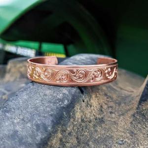 Brazalete de Cobre Hecho a Mano, Brazalete Abierto con Grabado Láser de Rayas Diagonales, Imitación Antigua, Ecológico, para Boda - Product Image 6