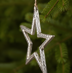 Silver Metal <b>Star</b> Christmas Ornament | Handmade <b>Hanging</b> Christmas Tree Decoration for Holiday Decor - Product Image 2
