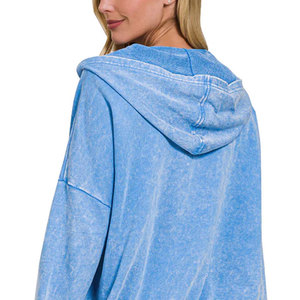 Sudadera con Capucha para Mujer, Estilo Urbano, con Botones, Lavado Ácido, Personalizada, Transpirable, de Algodón y Felpa, para Invierno - Product Image 4