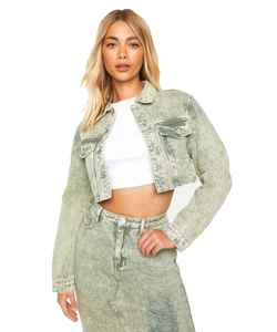 Chaqueta vaquera vintage para mujer, desgastada, con manchas, rasgada, con dobladillo deshilachado y agujeros, estilo crop - Product Image 3