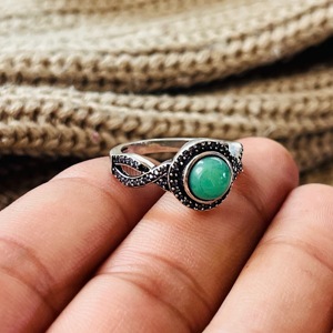 Turquoise <b>Boho</b> <b>ring</b> Brass Finger <b>Ring</b> for Women Ethnic Brass Jewelry Oxidized Silver Finish - Product Image 2