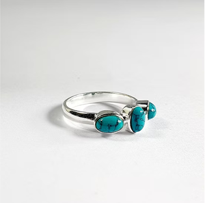 Handmade Classic Designer Triple Turquoise 925 <b>Silver</b> <b>Ring</b> for Everyday Wear <b>Stacking</b> Band Best In Price - Product Image 3