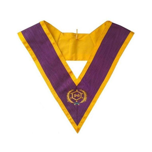 Collier de cérémonie brodé de haute qualité 96ème degré Memphis Misraim en satin violet avec bordure dorée - Violet - Product Image 1