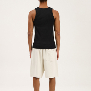 Débardeur côtelé personnalisé avec broderie, débardeurs de sport ajustés, débardeurs unis à col rond en coton côtelé sans manches pour hommes - Product Image 5