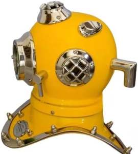 Casco de Buceo de Latón Vintage Mark V de la Marina de los Estados Unidos para Buceo en Aguas Profundas, Amarillo Marino - Product Image 3