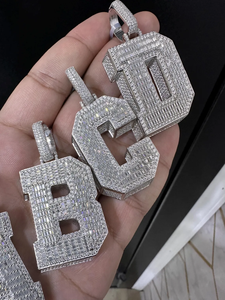 Colgante de letra personalizado con moissanita de 8 quilates, plata de ley 925, collar con inicial incrustada, joyería hip hop para hombre, VVS1, color D - Product Image 6