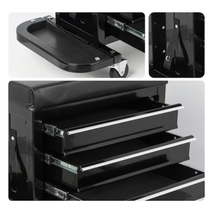Asiento Rodante para Mecánico con 3 Cajones, Caja de Herramientas con Ruedas, Asiento de Almacenamiento de Herramientas para Taller con Cojín Acolchado, Negro GAPGAR024 - Product Image 3