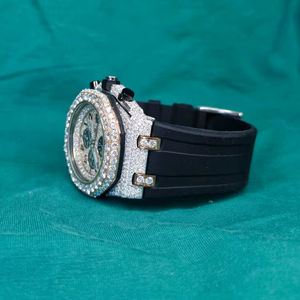 Custom Luxury VVS Moissanite Watch <b>Automatic</b> Round Watch Hip Hop Hand Brand Rubber Strap Watch Verified Supplier UK Timepiece - Product Image 1