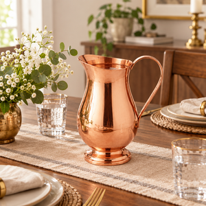 Carafe à eau en cuivre pur, moderne et minimaliste, lisse, élégante, de style ayurvédique, pour la cuisine, la table, les boissons - Product Image 3