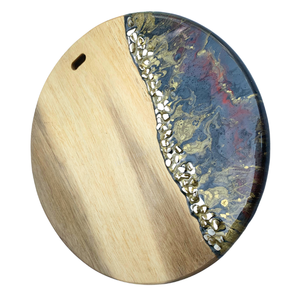 Planche à découper en bois faite à la main avec incrustation de résine et de coquillages, décoration de cuisine moderne pour la préparation des aliments - Product Image 5