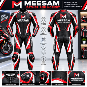 Traje de Motociclismo de Cuero Negro y Verde Neón para Hombre, de Una Pieza, con Protección - Product Image 2