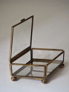 Glass Jewelry Box with Brass Frame and Hinged Lid for Storage - Product Image 4