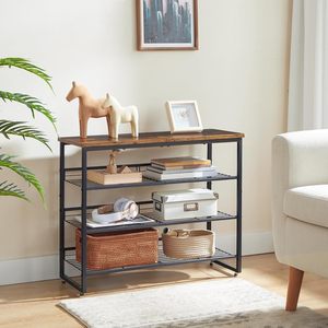 4-Tier Shoe Rack <b>Adjustable</b> Metal Shoe Organizer Rustic Brown Black Industrial Shoe Storage <b>Shelf</b> Entryway Stand - Product Image 3