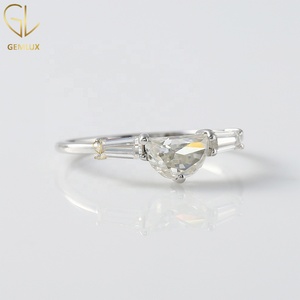 14k Gold Three Stone Engagement <b>Ring</b>, Half <b>Moon</b> & Baguette Tapered Cut Moissanite Diamond Wedding <b>Ring</b> - Product Image 3