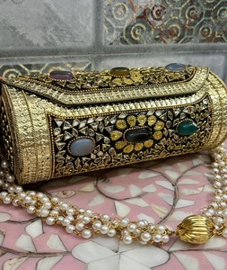 <b>Medium</b> <b>Size</b> Brass Handmade Oval Kundan Clutch Golden Indian Wedding Traditional Handmade - Product Image 3