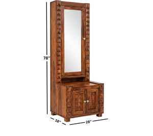 Tocador de madera maciza premium con espejo de cuerpo entero y almacenamiento, con diseño de diamantes tallados |   Artesanía Pindel - Product Image 4