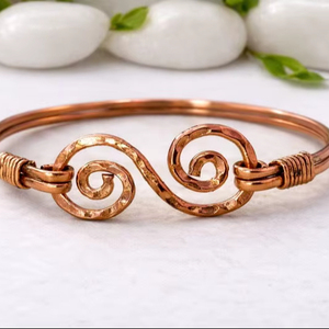 Handmade <b>Copper</b> Wire Wrapped <b>Bangle</b>: Rustic Hammered Boho Bracelet - Product Image 1
