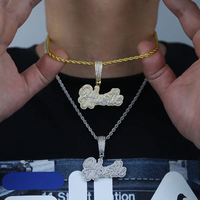 Collier pendentif Hip Hop pour homme plaqué or, micro-pavé de moissanite, avec breloque lettre/mot glacée, chaîne bling, style streetwear