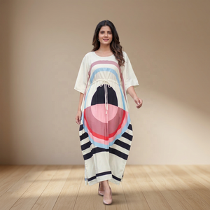 Caftán Largo para Mujer con Estampado Abstracto, Vestido Casual Holgado para Verano, Estilo India Pakistán - Product Image 6
