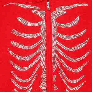 2026 <b>Red</b> <b>Men's</b> Zip Up Hellstairs Hoodie Rhinestone Skeleton Ribcage Graphic Fleece Sweatshirt Casual Autumn Streetwear - Product Image 4