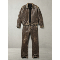 Ensemble de survêtement en cuir vieilli personnalisé, style motard, avec pantalon et veste, motif crocodile gaufré, pour le streetwear