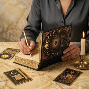 Diario de Cuero con Fases Lunares del Tarot Celestial - Cuaderno Mágico de Brujería, Inspirado en el Tarot, Diario Místico de la Luna, Libro de Escritura Espiritual - Product Image 4