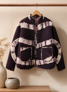 Vintage Polka Dot <b>Quilted</b> Coat Stand Collar Full Sleeve All Seasons Warm Casual Women's Short Outerwear Patch Pockets <b>Single</b> - Product Image 5