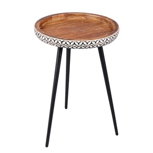 Handcrafted Mango Wood Geometric Side <b>Table</b> with Black Metal Legs - Wholesale - Product Image 3