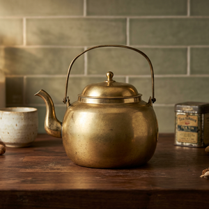 Vintage Brass Tea Kettle With Lid Handcrafted <b>Metal</b> Handle Traditional Water Pot Decorative <b>Teapot</b> Antique Inspired Kitchen - Product Image 5