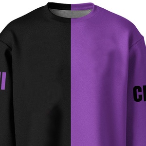 Sudadera de cuello redondo para hombre, en negro y morado con bloques de color, corte regular, estilo casual, tejida, con estampado por transferencia térmica. - Product Image 2