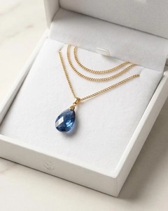 Handcrafted Blue Quartz Teardrop Pendant <b>Necklace</b> Gold Tone Chain Minimalist <b>Boho</b> Style Jewelry Gift for Women - Product Image 1