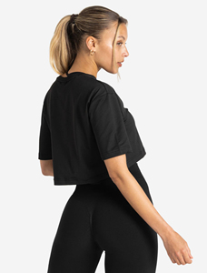 T-shirt court noir pour femme, col rond, manches courtes, tricoté, coupe classique, imprimé, respirant, printemps, 100% coton - Product Image 2