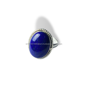Handmade 925 Sterling Silver Simple Oval Cut <b>Lapis</b> <b>Lazuli</b> Moissanite Bezel Setting <b>Ring</b> Classic Wedding Anniversary Engagement - Product Image 3