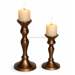 Premium Curved Copper <b>Candle</b> Pedestals – <b>Set</b> of 2 Luxury Metal Pillar Holders - Product Image 1