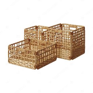 TUCK-AWAY <b>Storage</b> Baskets Seagrass Hyacinth Basket Rectangle <b>Box</b> <b>Trunk</b> For Decor Bedroom Bathroom Organizer Cut-out Handles - Product Image 5