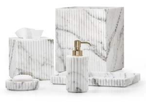 Juego de accesorios de baño de mármol elegantes con etiqueta privada, que incluye dispensador de jabón, soporte para cepillos de dientes y jabonera - Product Image 5