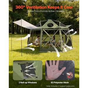 Tente de protection solaire pop-up verte à 13 côtés, 13 x 13 pieds, anti-morsures, pour 10 à 12 personnes, montage rapide, toit amovible, camping - Product Image 6