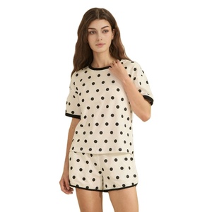 Custom Logo Women's Polka Dot Two Piece <b>Set</b> Summer Casual Shorts T-shirt <b>Set</b> Crew Neck Short Sleeve Contrast <b>Set</b> Manufacturer - Product Image 6