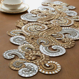 Intricate ethnic paisley pattern elegant maroon and gold traditional handmade beaded <b>table</b> <b>linen</b>, available at wholesale prices. - Product Image 2
