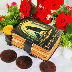 Book of Spells Goth Raven Cat <b>Skull</b> Leather A5 Planner Journal Men Women 400 Pages Lock Witchcraft Supplies Witchy <b>Gifts</b> - Product Image 3