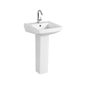 Juego de Lavabo Torus con Pedestal, Rectangular, Grifo Monomando, Diseño Minimalista, Acabado Cromado, Desagüe, Montaje en Suelo, para Baño - Product Image 1