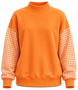 <b>Checkered</b> Sleeve Pullover High Neck Casual Sweatshirt Long Sleeve Loose Fit <b>Top</b> Stylish Everyday Fashion Wear - Product Image 4