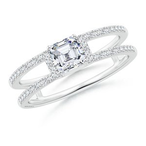 Bague de Mariage Premium en Diamant de Laboratoire IGI Taille Asscher, Double Bande, Or 10K 14K 18K, Argent 925 935 - Product Image 2